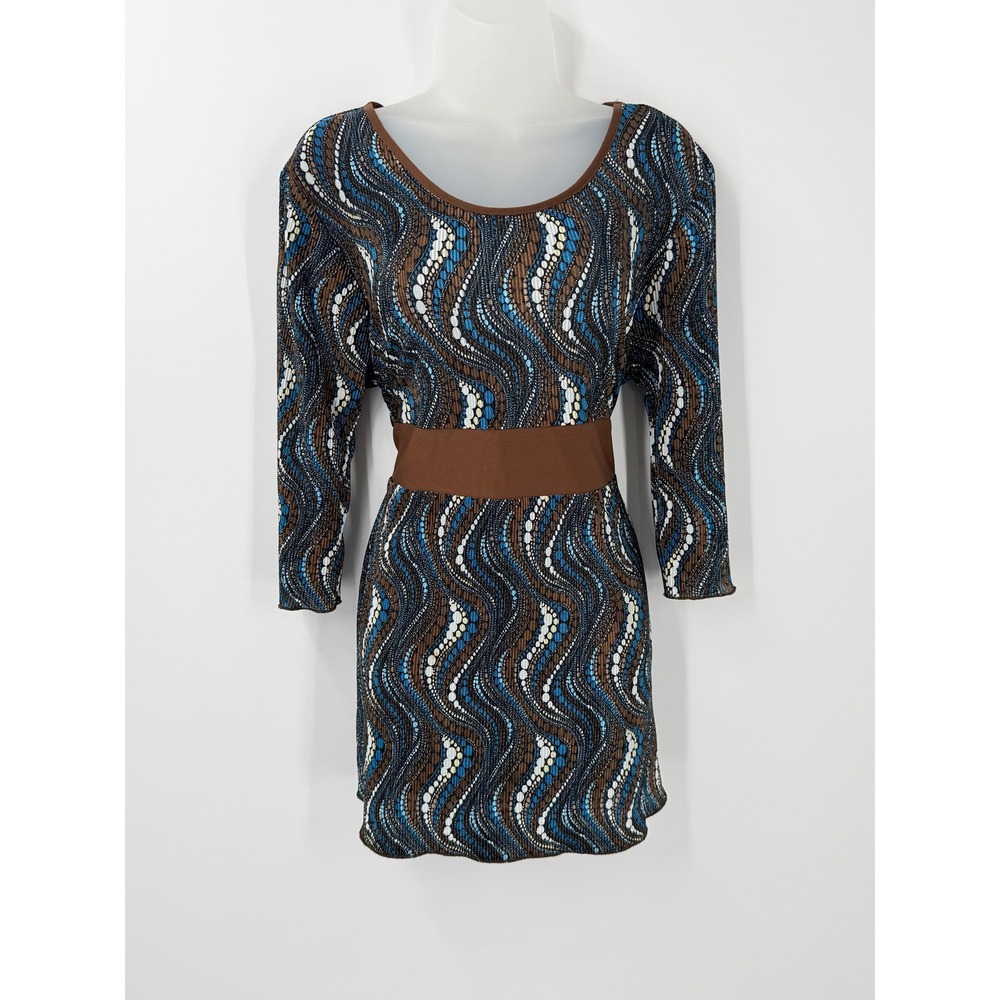y2k‎ Nick & Sarah womens sz XL Pleated Abstract Tunic Top Brown Indie office